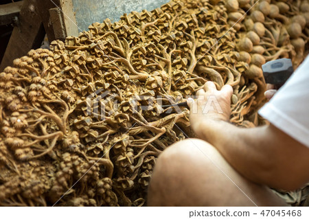 Hand of carver carving wood Hand of carver carving wood 47045468
