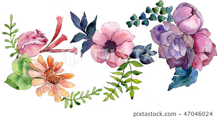 Bouquet floral botanical flowers. Watercolor background illustration set. Isolated flower 47046024