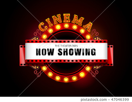 Theater cinema circle neon bulb sign retro style - Stock Illustration ...