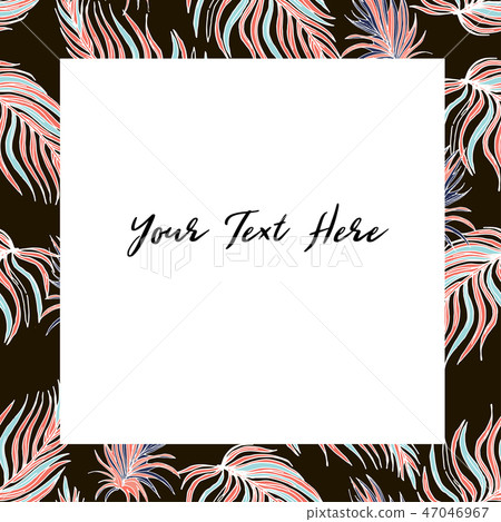 Tropical frame in coral palm leaves and monstera. Tropical frame in coral palm leaves and monstera. 47046967