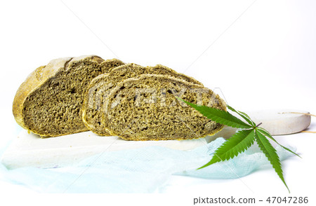 Green bread baked with marijuana leaves Green bread baked with marijuana leaves 47047286