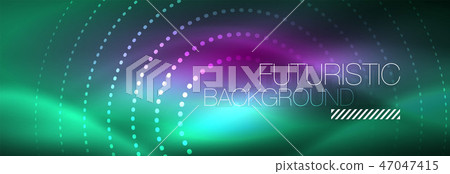 Blue neon dotted circles abstract background, technology energy 47047415