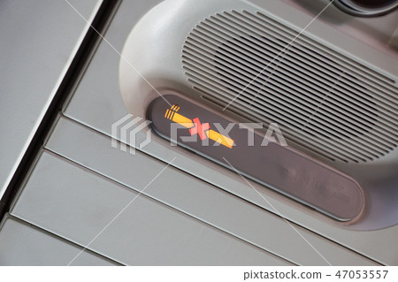 Non Smoking Area Sign on the Airplane. Smoking on the Air is Prohibited. 47053557