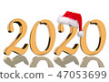 3D Render - 2020 in golden numbers with Santa Cap 47053699