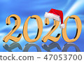 3D Render - 2020 in golden numbers with Santa Cap 47053700