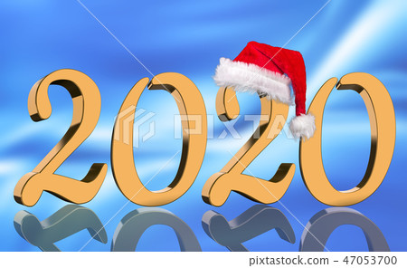 3D Render - 2020 in golden numbers with Santa Cap 47053700