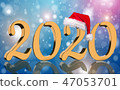 3D Render - 2020 in golden numbers with Santa Cap 47053701