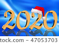 3D Render - 2020 in golden numbers with Santa Cap 47053703