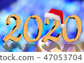 3D Render - 2020 in golden numbers with Santa Cap 47053704