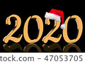 3D Render - 2020 in golden numbers with Santa Cap 47053705