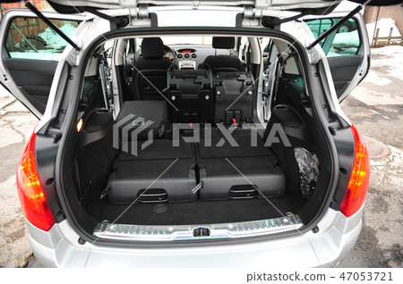 New car inside. Clean car interior. Black back seats transformer in sedan. Car cleaning theme. New car inside. Clean car interior. Black back seats transformer in sedan. Car cleaning theme. 47053721