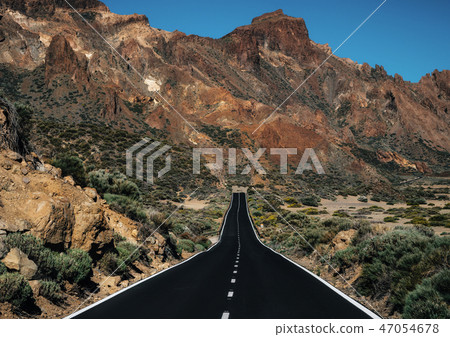 Straight road in Teide National Park, Tenerife Straight road in Teide National Park, Tenerife 47054678