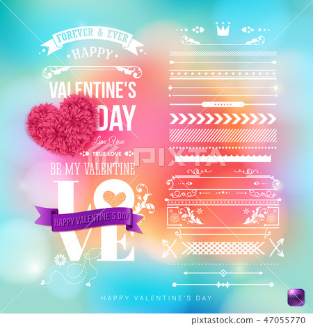 Valentines day card template with a set of vintage style design elements. Valentines day card template with a set of vintage style design elements. 47055770