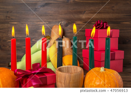 Kwanzaa festive concept with burning candles 47056913