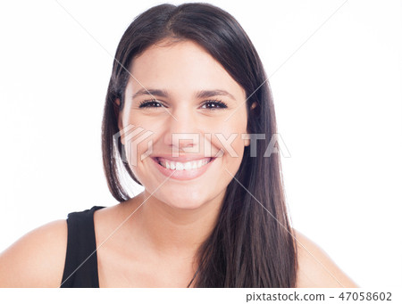 Beautiful smiling woman with clean skin, natural m 47058602