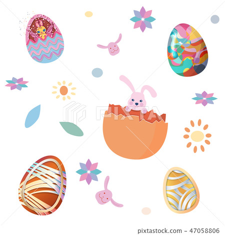 Happy easter, seamless pattern set of easter eggs. Happy easter, seamless pattern set of easter eggs. 47058806