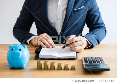 Coin stacks for step up growing business to profit and saving wi 47058838