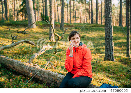 Young Beautiful Caucasian Girl Woman Dressed In Red Jacket Resti 47060005