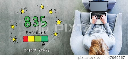 Excellent credit score theme with man using a laptop 47060267