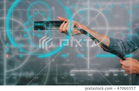 Young woman with an electric vehicle charger Young woman with an electric vehicle charger 47060357