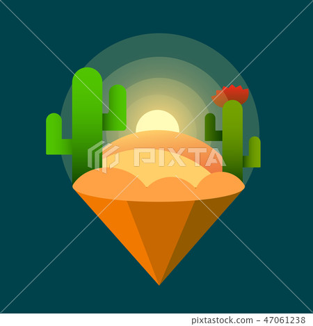 Desert Sunset Cacti . Vector Illustration On Dark - Stock Illustration ...