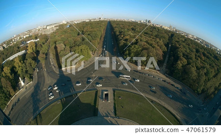 Brandenburg Gate and TV Tower and Victory column shadow, fisheye lens shot. Berlin, Germany Brandenburg Gate and TV Tower and Victory column shadow, fisheye lens shot. Berlin, Germany 47061579