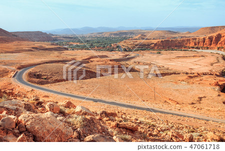 Epic Viev View of the desolating valley Ounila River. Beautiful Northern African Landscape 47061718