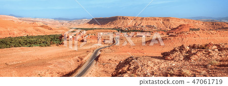 Epic Viev View of the valley Ounila River. Beautiful Northern African Landscape . Fascinating 47061719