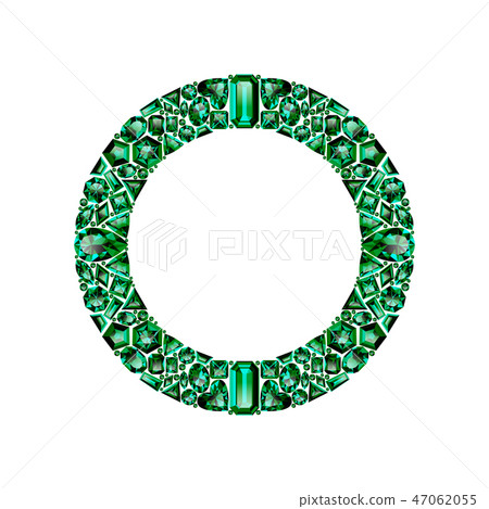 Round frame made of realistic green emeralds with complex cuts 47062055