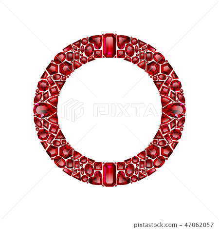 Round frame made of realistic red rubies with complex cuts Round frame made of realistic red rubies with complex cuts 47062057