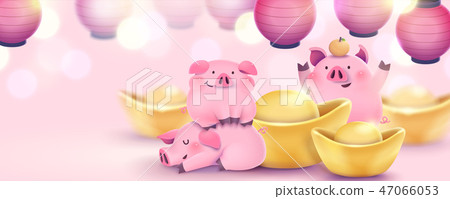 Lovely hand drawn pink piggy banner 47066053