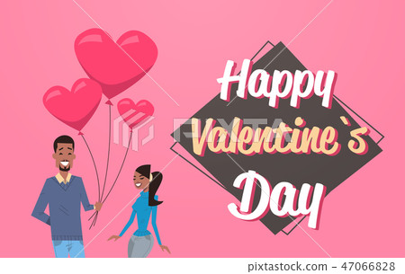 man giving woman pink heart shape air balloons happy valentines day holiday concept african american man giving woman pink heart shape air balloons happy valentines day holiday concept african american 47066828