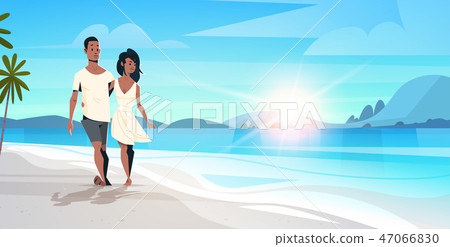 african american couple in love man woman embracing on tropical island sea beach sunrise seascape african american couple in love man woman embracing on tropical island sea beach sunrise seascape 47066830