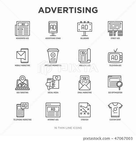 Advertising thin line icons set 47067003