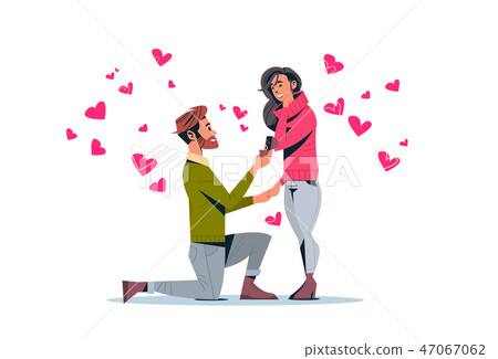 man kneeling holding engagement ring proposing... - Stock Illustration ...