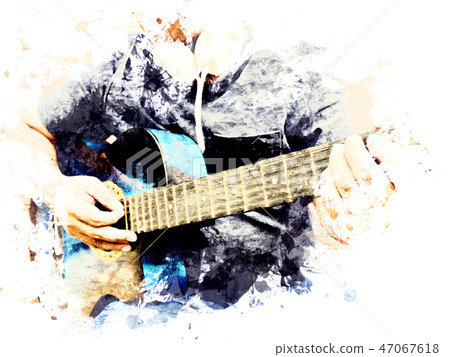 Abstract man playing acoustic guitar watercolor. 47067618