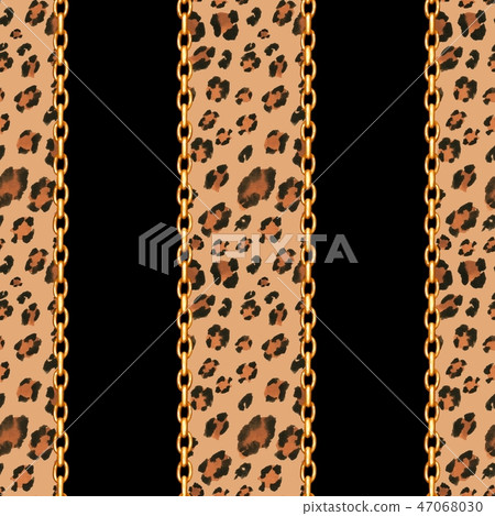 Seamless leopard pattern and golden chains 47068030