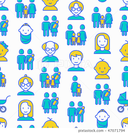 Family seamless pattern with thin line icons 47071794