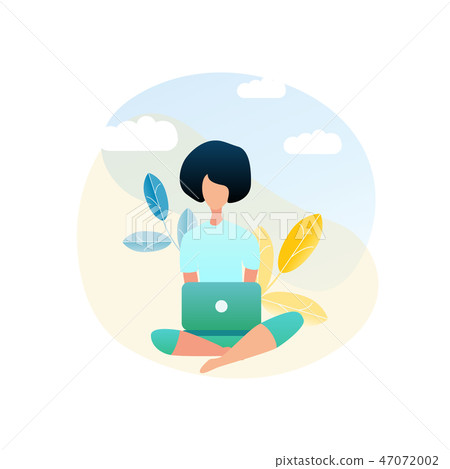 Illustration Girl Making Purchase Using Laptop 47072002