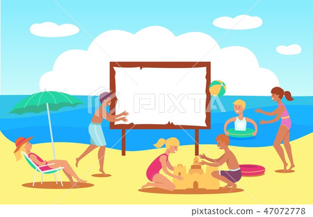 Vector teen kids playing in sea sand castle Vector teen kids playing in sea sand castle 47072778