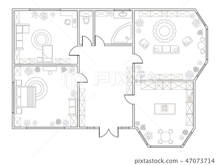 Abstract vector plan of two-bedroom apartment 47073714