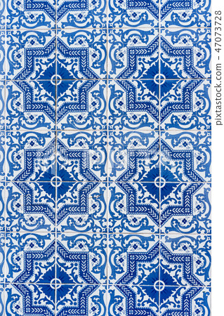 Azulejo, traditional blue-white ornament of houses in Lisbon, Portugal 47073728