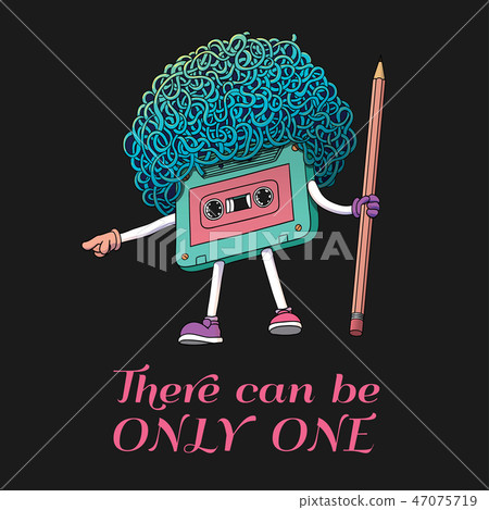 Compact Cassette Tape with Pencil. Pop Music 80s Compact Cassette Tape with Pencil. Pop Music 80s 47075719