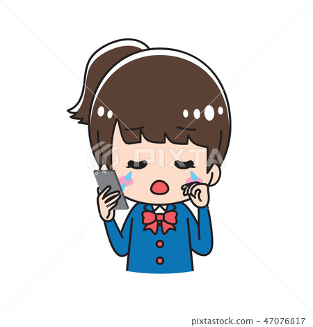 Crying woman smartphone high school girl upper body Crying woman smartphone high school girl upper body 47076817