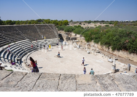 Tourists on ruins ancient theater,Salamis, Cyprus Tourists on ruins ancient theater,Salamis, Cyprus 47077789
