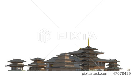 Old japanese buildings isolated on white background 3d illustration Old japanese buildings isolated on white background 3d illustration 47078439