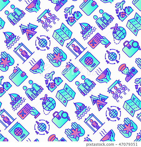 Immigration seamless pattern with thin line icons 47079351