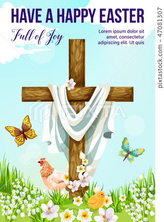 Easter cross with spring flower greeting card Easter cross with spring flower greeting card 47081307