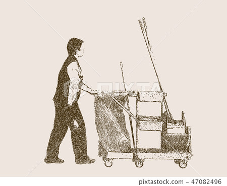 Cleaning lady with janitor cart. Vector Cleaning lady with janitor cart. Vector 47082496