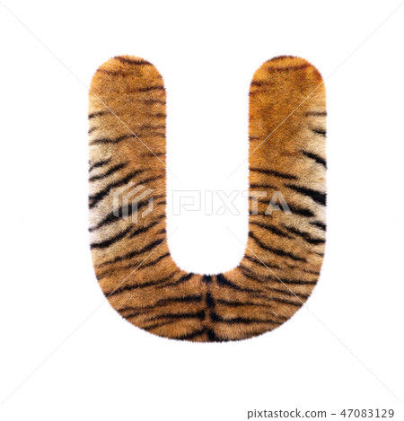 Tiger letter U - Capital 3d Feline fur font 47083129